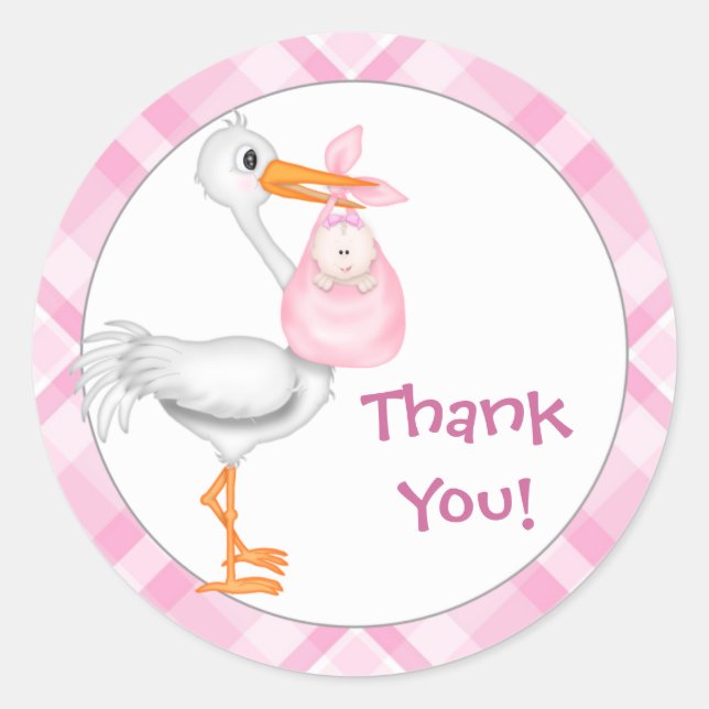 Stork & Baby Girl Vielen Dank Runder Aufkleber (Vorderseite)