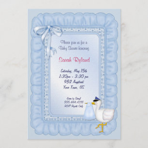 Stork Baby Invite - Blue Einladung