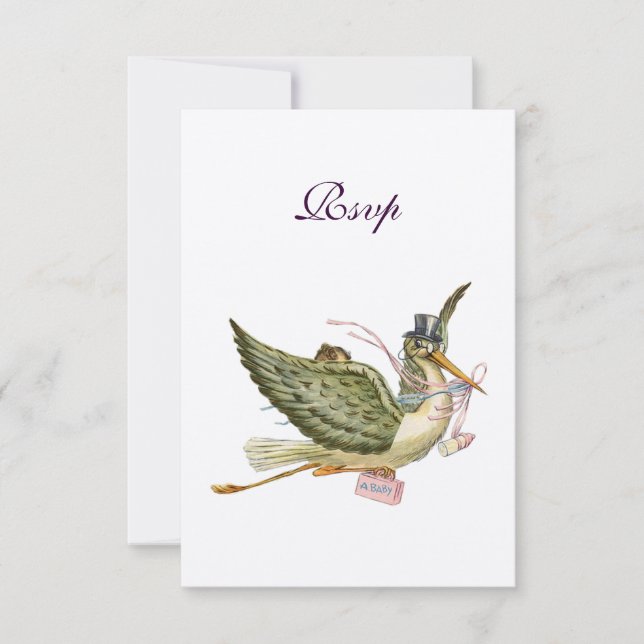 STORK BABY MÄDCHEN DUSCHE, UAWG, Sahne-Gürtel RSVP Karte (Vorderseite)