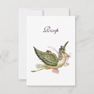 STORK BABY MÄDCHEN, UAWG, rosa weiß RSVP Karte