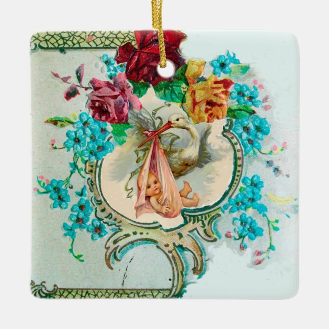 STORK BABY SHOWER 2 Red Ruby Keramikornament (Vorderseite)