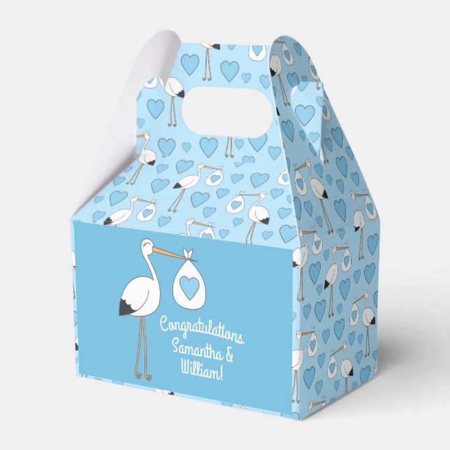 Stork Baby Shower Blue Boy Geschenkschachtel (Vorderseite)