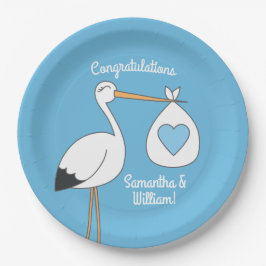 Stork Baby Shower Blue Boy Pappteller