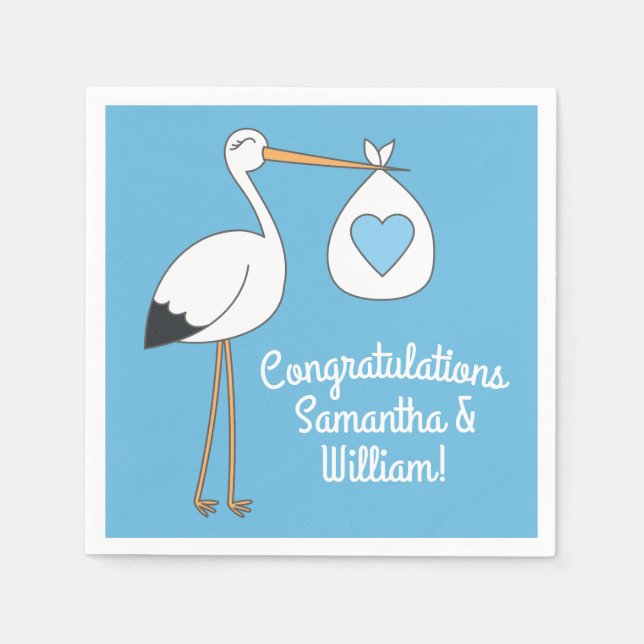 Stork Baby Shower Blue Boy Serviette (Vorderseite)