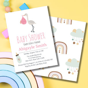Stork Baby Shower Einladung - Es ist ein Mädchen