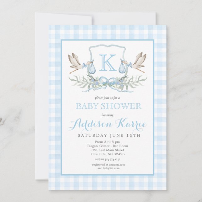 Stork Baby Shower Einladung, Stork Wappen einladen Einladung (Vorderseite)
