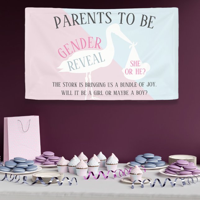 Stork Baby Shower Gender Reveal Party Banner (Von Creator hochgeladen)