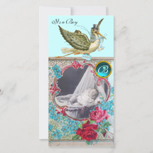 STORK BABY SHOWER MONOGRAM, aquamarin Ankündigung