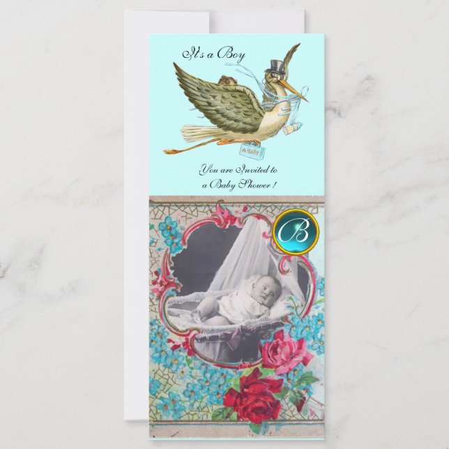 STORK BABY SHOWER MONOGRAM FOTOVORLAGE EINLADUNG (Vorderseite)