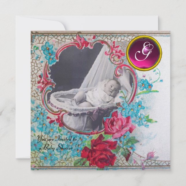 STORK BABY SHOWER MONOGRAM FOTOVORLAGE, Eis Einladung (Vorderseite)