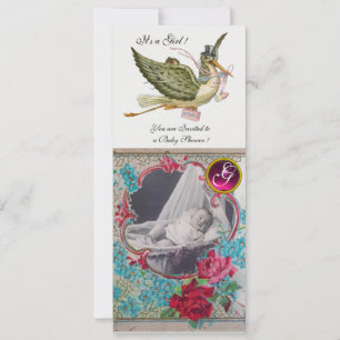 STORK BABY SHOWER MONOGRAM FOTOVORLAGE, Eis Einladung