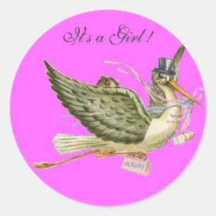 STORK BABY SHOWER RUNDER AUFKLEBER