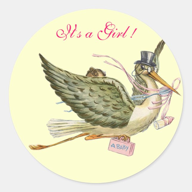 STORK BABY SHOWER RUNDER AUFKLEBER (Vorderseite)