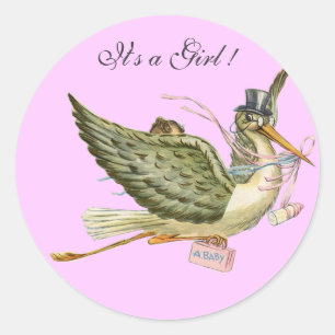 STORK BABY SHOWER RUNDER AUFKLEBER