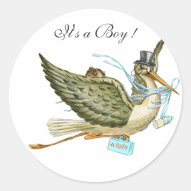 STORK BABY SHOWER RUNDER AUFKLEBER (Vorderseite)