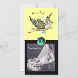STORK BABY SHOWER SQUARE MONOGRAM, aquamarin Ankündigung