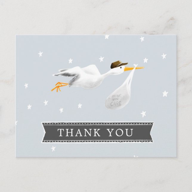 Stork Baby Shower Vielen Dank Postkarte (Vorderseite)