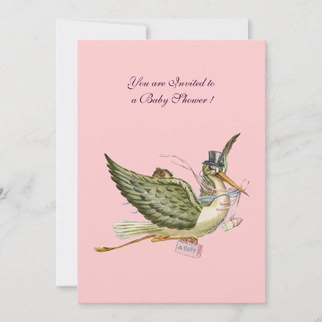 STORK BABY SHOWY, gold-metallisch Einladung (Vorderseite)