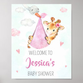Stork Begrüßung Party Zeichen Girl giraffe Party P Poster