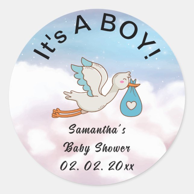 Stork Bird Es ist eine Baby-Dusche Runder Aufkleber (Vorderseite)