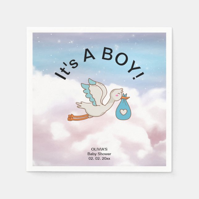 Stork Bird Es ist eine Baby-Dusche Serviette (Vorderseite)