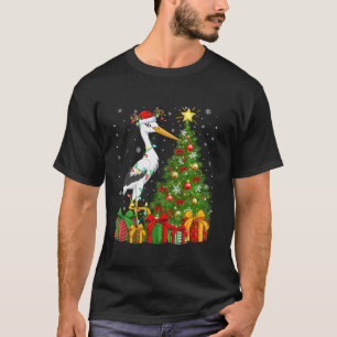 Stork Bird Xmas Tree Lighting Weihnachtsmannmütze T-Shirt
