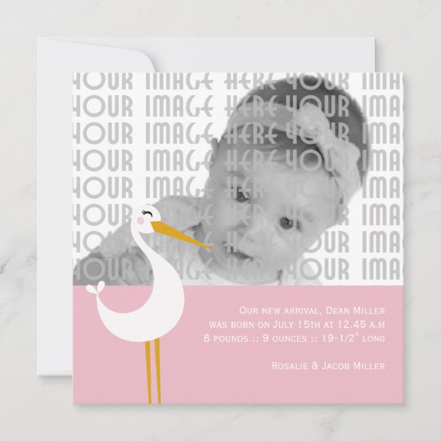 Stork Birth Ankündigung (Vorderseite)