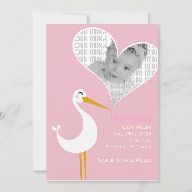 Stork Birth Ankündigung (Vorderseite)