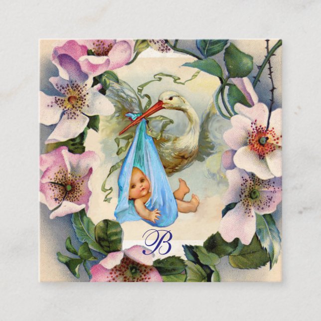 STORK BOY BABY DUSCHE, PINK WILD ROSE MONOGRAM BEGLEITKARTE (Vorderseite)