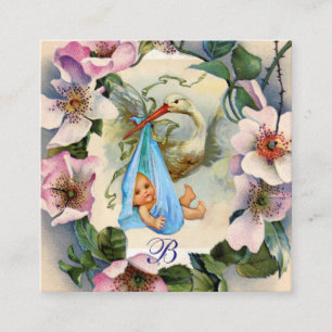 STORK BOY BABY DUSCHE, PINK WILD ROSE MONOGRAM BEGLEITKARTE