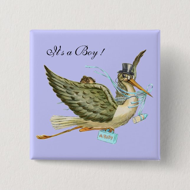 STORK BOY BABY SHOWER Blue Button (Vorderseite)