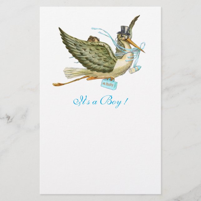 STORK BOY BABY SHOWER Blue White Briefpapier (Vorderseite)