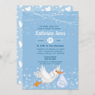Stork Boys Baby Shower Invitations