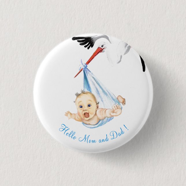 Stork Carry Baby - Cartoon Zeichne süße Funny  Button (Vorderseite)