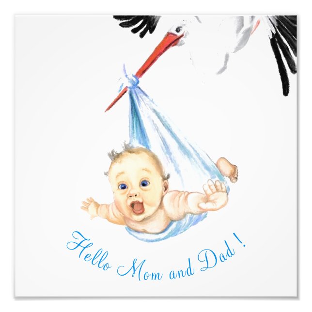 Stork Carry Baby - Cartoon Zeichnend süße Funny Fotodruck (Vorne)