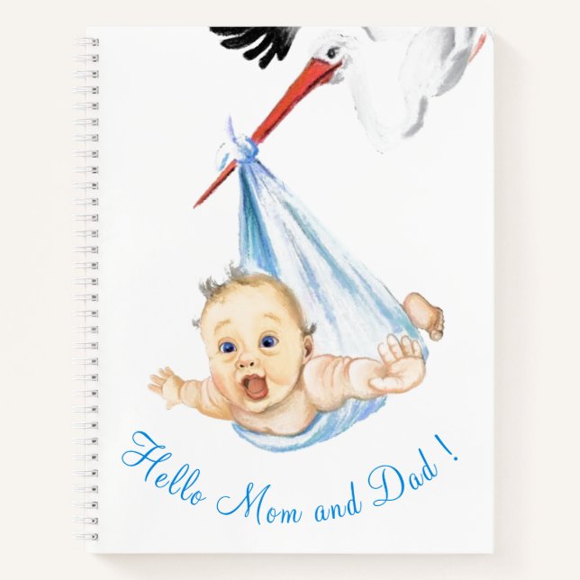 Stork Carry Baby - Cartoon Zeichnend süße Funny  Notizbuch (Vorderseite)