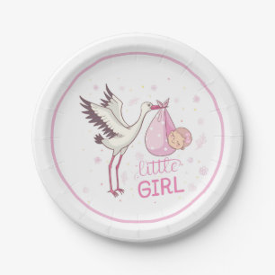 Stork Carry Baby Girl Pappteller