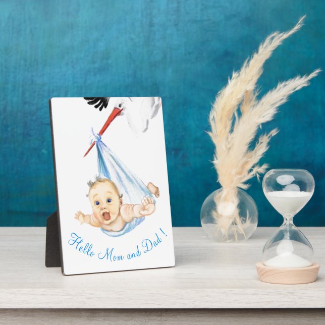 Stork Carry Baby Plaque Babydusche Geschenke Fotoplatte (Seite)