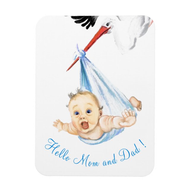 Stork Carrying Baby - Cartoon Drawing Sweet Funny Magnet (Vertikal)