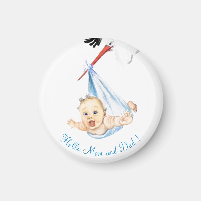 Stork Carrying Baby - Cartoon Drawing Sweet Funny  Magnet (Vorne)
