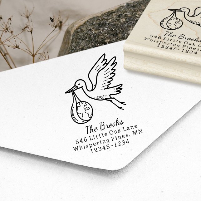 Stork Carrying Earth Return Address Gummistempel (Von Creator hochgeladen)
