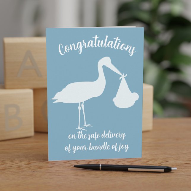Stork Delivery Blue Boy Baby Gratulations Card Karte (Von Creator hochgeladen)