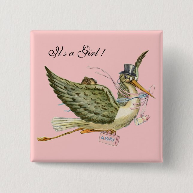 STORK GIRL BABY DUSCHE Pink Button (Vorderseite)
