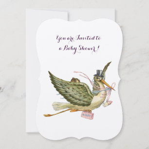 STORK GIRL BABY DUSCHE, silber metallisch Einladung