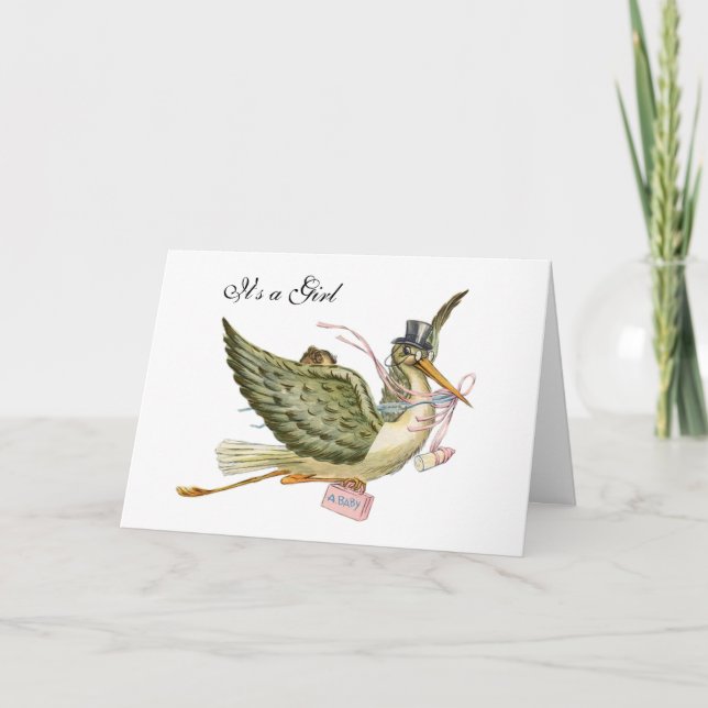 STORK GIRL BABY SHOWER ANKÜNDIGUNG (Vorderseite)