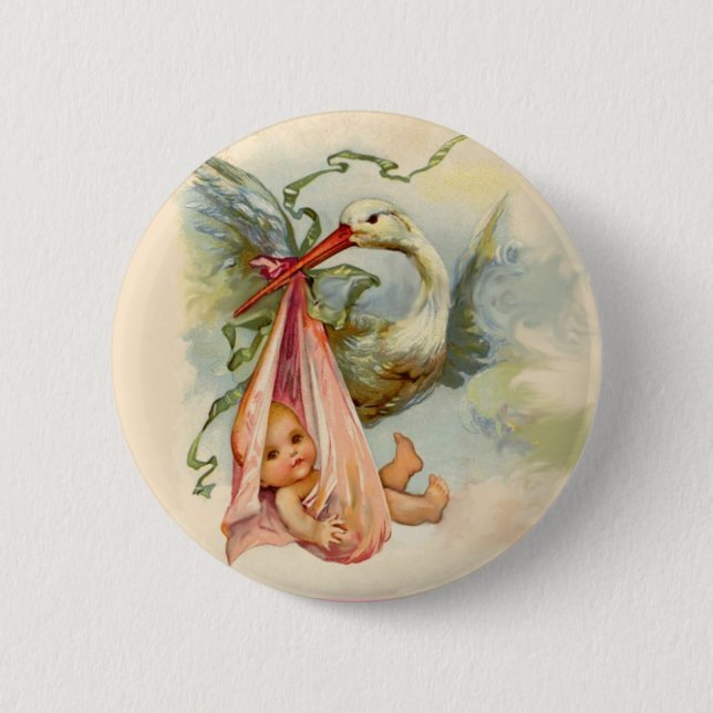 STORK GIRL BABY SHOWER PINK BUTTON (Vorderseite)