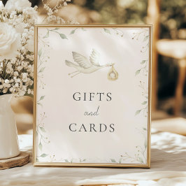 Stork Greenery Baby Dusche Geschenke und Karten Un Poster