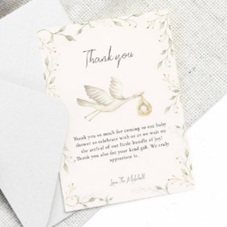 Stork Greenery Baby Shower Dankeskarte