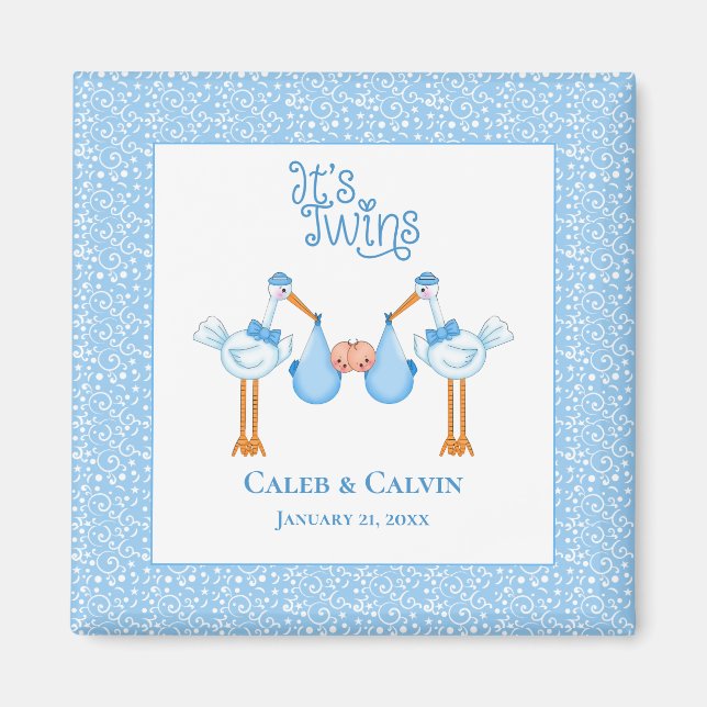 Stork Holding Twin Boys Magnet (Vorne)