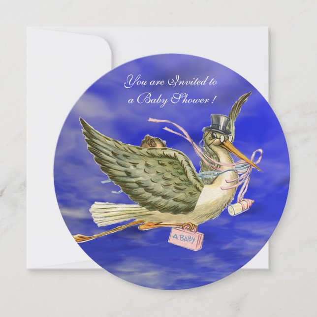 STORK IN DER BLAUEN-SKY-MÄDCHEN-BABYDUSCHE EINLADUNG (Vorderseite)